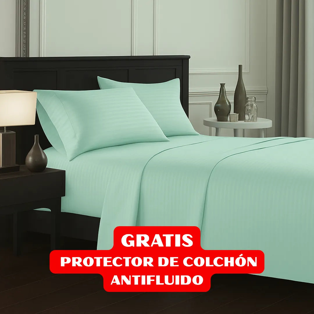 JUEGO DE SÁBANAS 4 PIEZAS + PROTECTOR DE COLCHÓN ANTIFLUIDO