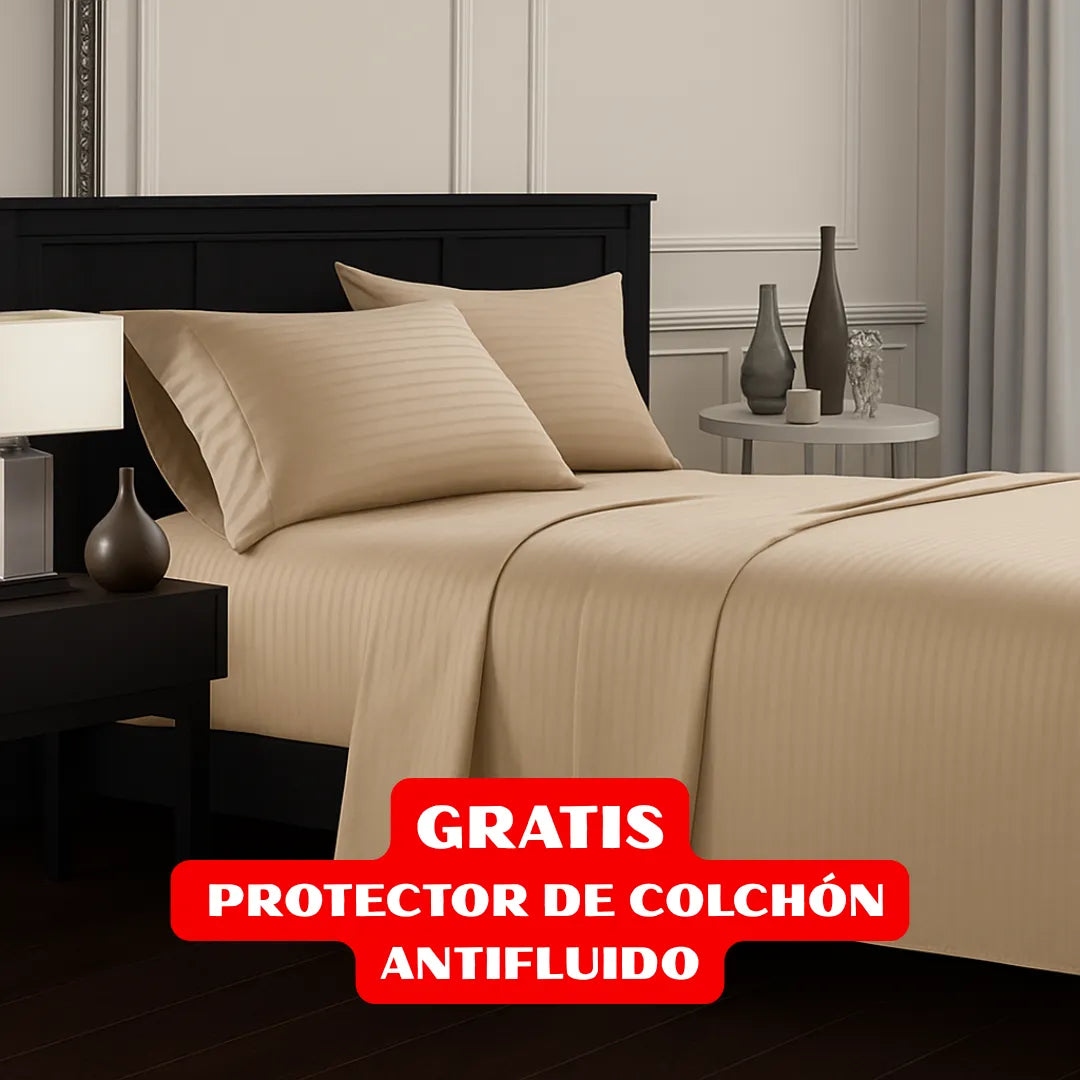 JUEGO DE SÁBANAS 4 PIEZAS + PROTECTOR DE COLCHÓN ANTIFLUIDO