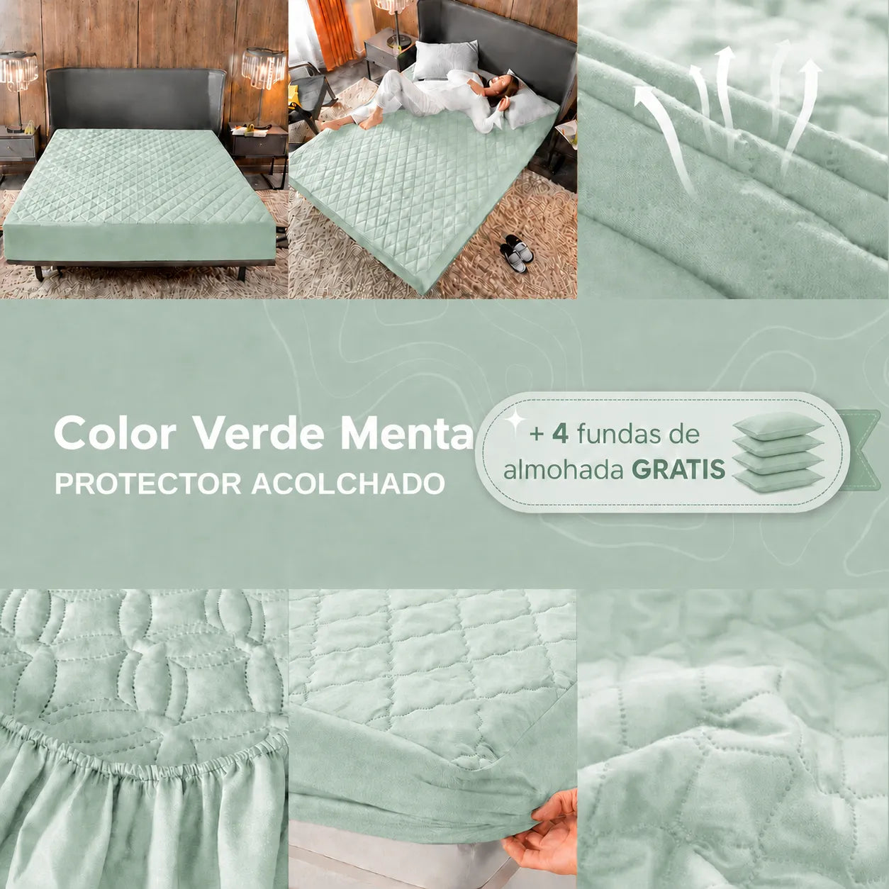Paga 1 Lleva 2 | Protector de Colchón Antifluido + 4 Fundas de Almohada