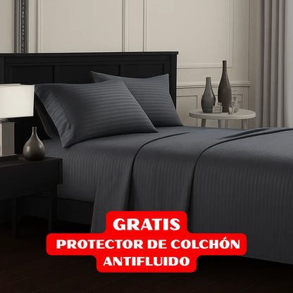 JUEGO DE SÁBANAS 4 PIEZAS + PROTECTOR DE COLCHÓN ANTIFLUIDO