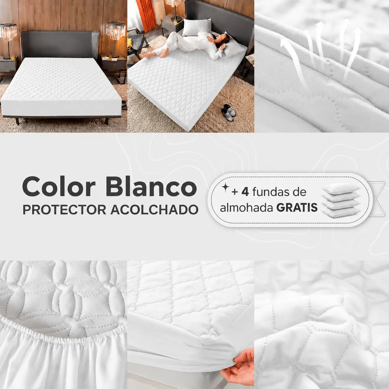 Paga 1 Lleva 2 | Protector de Colchón Antifluido + 4 Fundas de Almohada