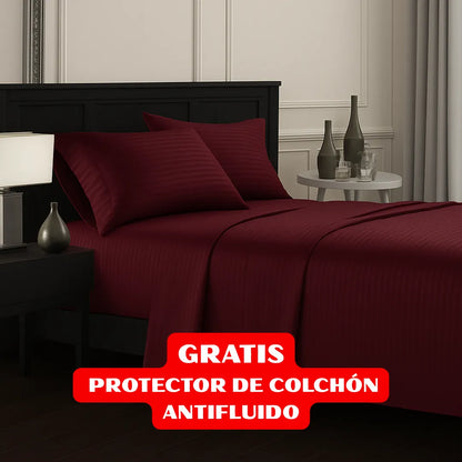 JUEGO DE SÁBANAS 4 PIEZAS + PROTECTOR DE COLCHÓN ANTIFLUIDO