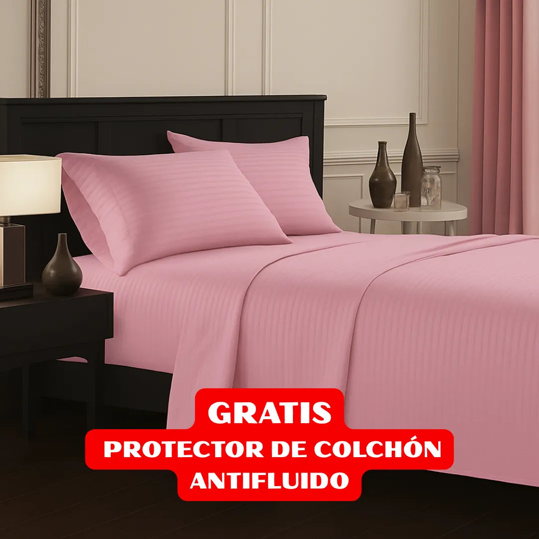 JUEGO DE SÁBANAS 4 PIEZAS + PROTECTOR DE COLCHÓN ANTIFLUIDO