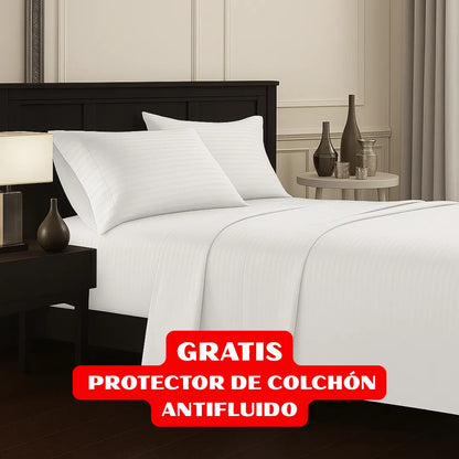 JUEGO DE SÁBANAS 4 PIEZAS + PROTECTOR DE COLCHÓN ANTIFLUIDO