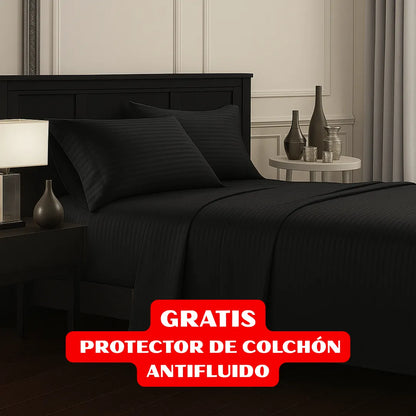 JUEGO DE SÁBANAS 4 PIEZAS + PROTECTOR DE COLCHÓN ANTIFLUIDO