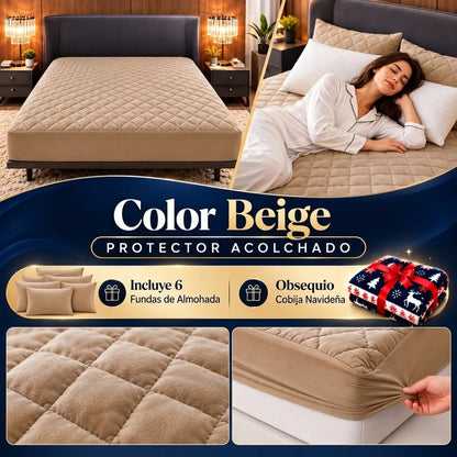 3 Protectores de Colchón + 6 Fundas de Almohada | Obsequio Cobija Navideña