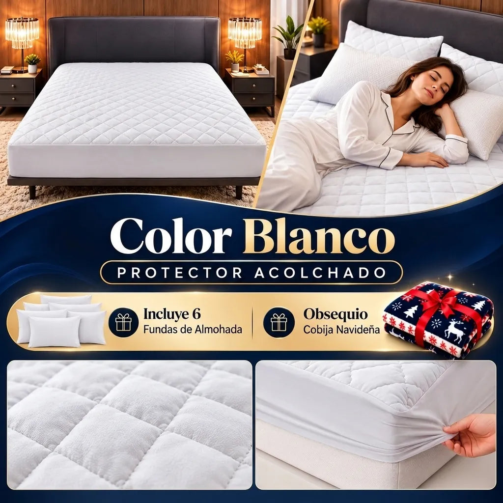 3 Protectores de Colchón + 6 Fundas de Almohada | Obsequio Cobija Navideña