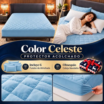 3 Protectores de Colchón + 6 Fundas de Almohada | Obsequio Cobija Navideña