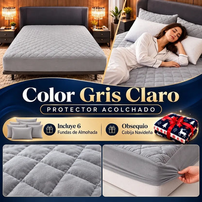 3 Protectores de Colchón + 6 Fundas de Almohada | Obsequio Cobija Navideña