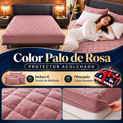 3 Protectores de Colchón + 6 Fundas de Almohada | Obsequio Cobija Navideña
