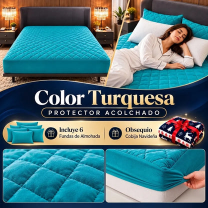 3 Protectores de Colchón + 6 Fundas de Almohada | Obsequio Cobija Navideña