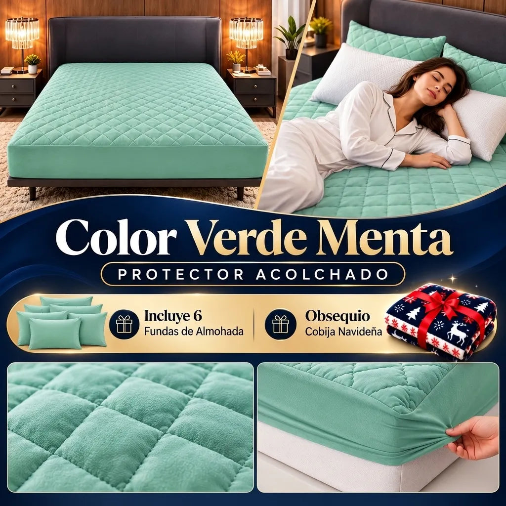 3 Protectores de Colchón + 6 Fundas de Almohada | Obsequio Cobija Navideña