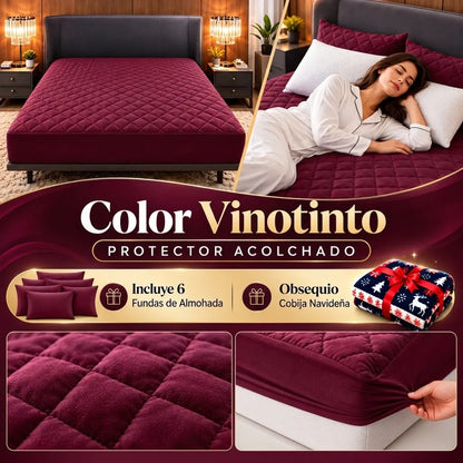 3 Protectores de Colchón + 6 Fundas de Almohada | Obsequio Cobija Navideña